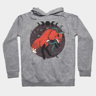 Fox Jumping With Snake, Moon Phases, Nature And Witchcraft Design Elements Hoodie